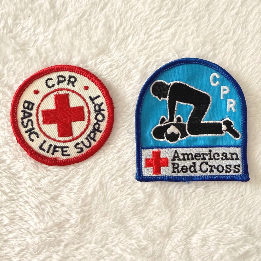 Vintage American Red‎ Cross CPR Basic Life Support Embroidered Patch Set 2pc